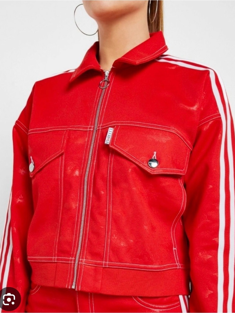 Adidas X Fiorucci Collab Red Cropped Track Jacket with 3 Stripe Sleeves - Picture 6 of 10